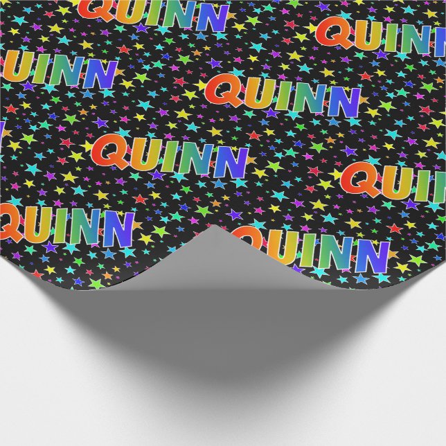 Papel De Regalo Nombre del arcoiris "QUINN" + Estrellas (Esquina)