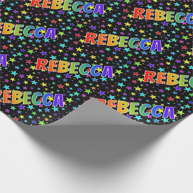 Papel De Regalo Nombre del arcoiris "REBECCA" + estrellas (Esquina)
