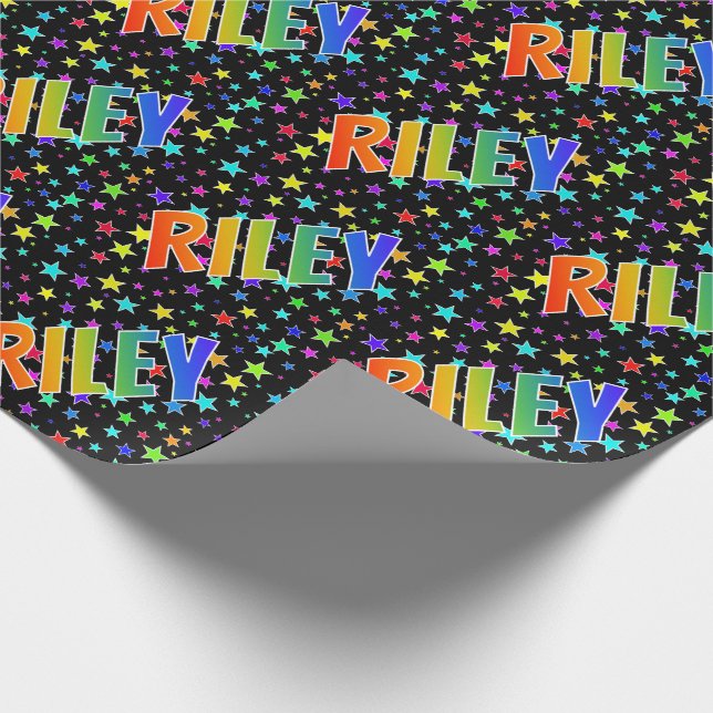 Papel De Regalo Nombre del arcoiris "RILEY" + Estrellas (Esquina)