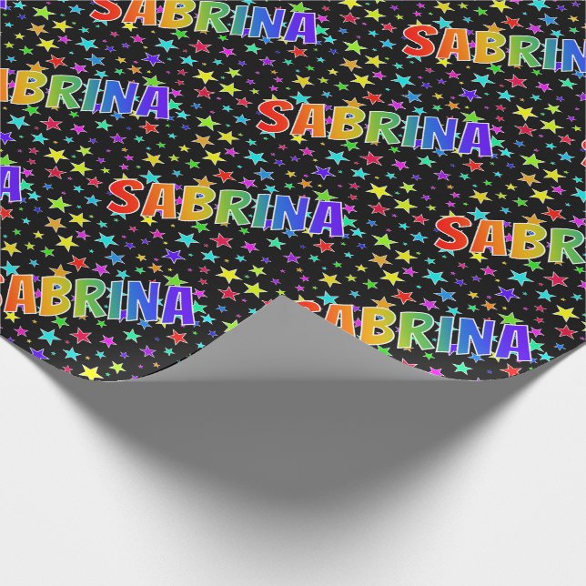 Papel De Regalo Nombre del arcoiris "SABRINA" + estrellas (Esquina)