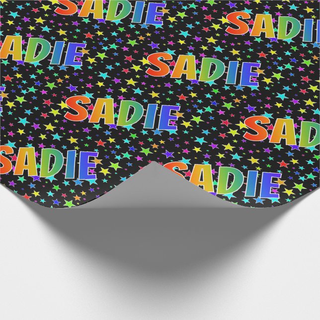 Papel De Regalo Nombre del arcoiris "SADIE" + estrellas (Esquina)