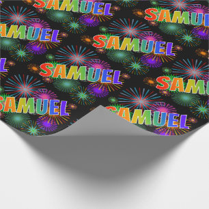 Papel De Regalo Nombre del arcoiris "SAMUEL" + Fuegos artificiales