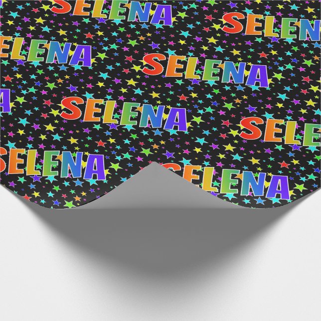 Papel De Regalo Nombre del arcoiris "SELENA" + estrellas (Esquina)
