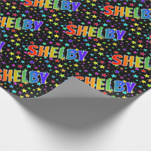Papel De Regalo Nombre del arcoiris "SHELBY" + Estrellas