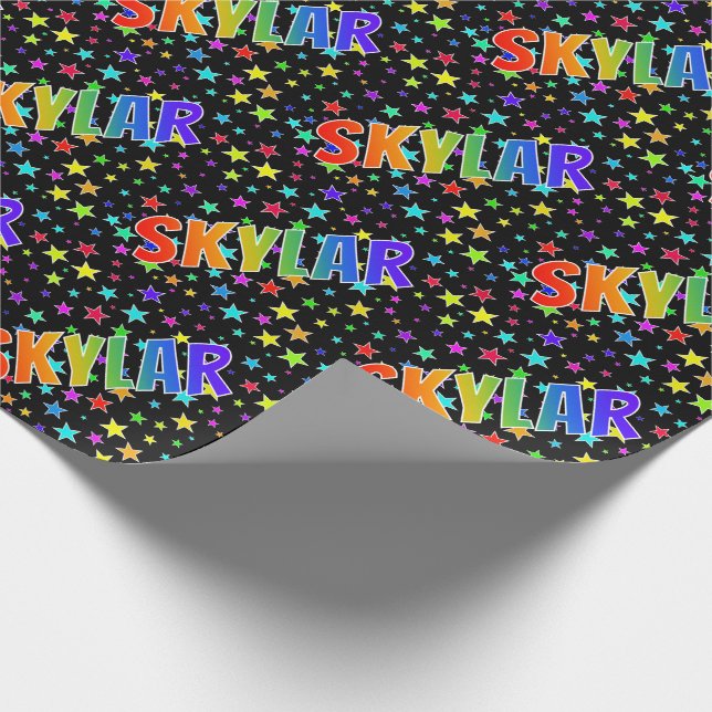 Papel De Regalo Nombre del arcoiris "SKYLAR" + estrellas (Esquina)