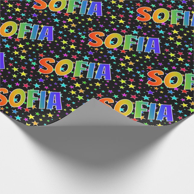 Papel De Regalo Nombre del arcoiris "SOFIA" + estrellas (Esquina)