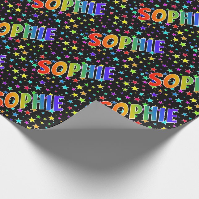 Papel De Regalo Nombre del arcoiris "SOPHIE" + Estrellas (Esquina)