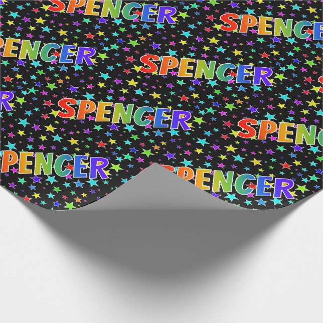 Papel De Regalo Nombre del arcoiris "SPENCER" + estrellas (Esquina)
