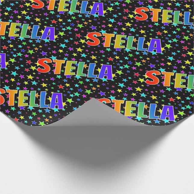 Papel De Regalo Nombre del arcoiris "STELLA" + estrellas (Esquina)