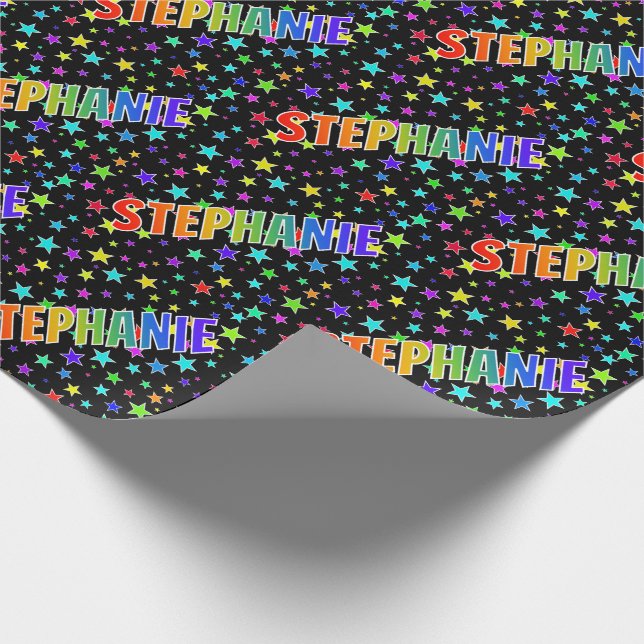 Papel De Regalo Nombre del arcoiris "STEPHANIE" + estrellas (Esquina)