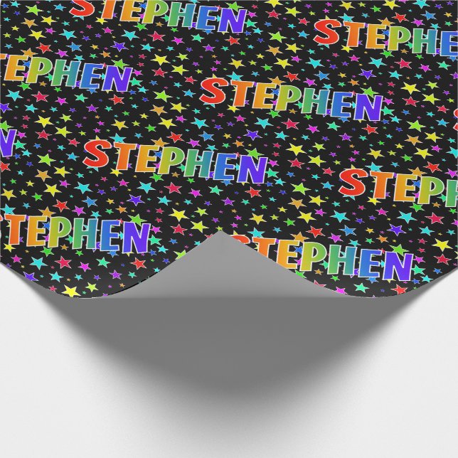 Papel De Regalo Nombre del arcoiris "STEPHEN" + Estrellas (Esquina)