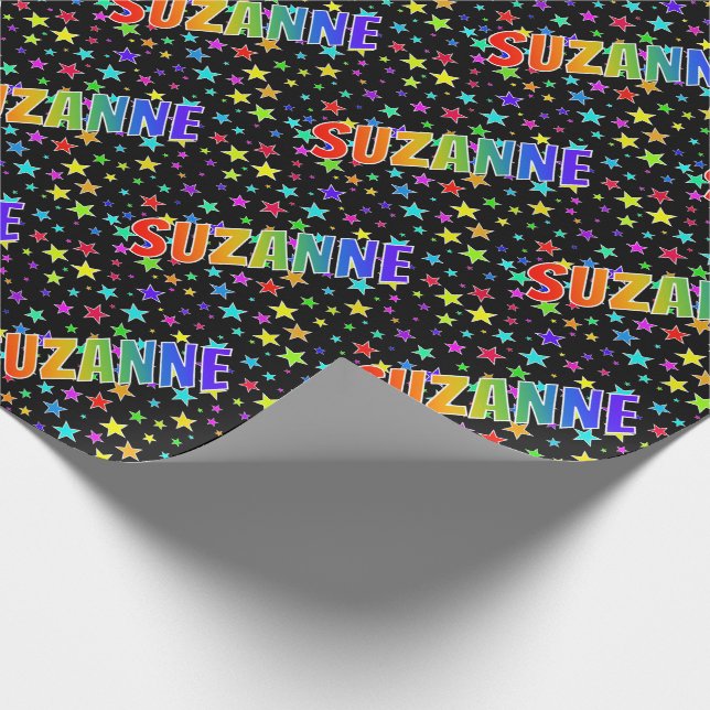 Papel De Regalo Nombre del arcoiris "SUZANNE" + estrellas (Esquina)
