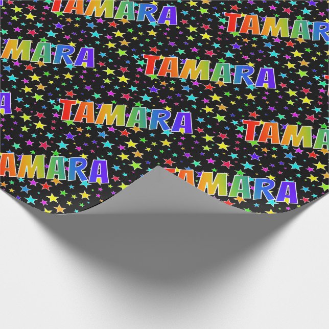 Papel De Regalo Nombre del arcoiris "TAMARA" + Estrellas (Esquina)