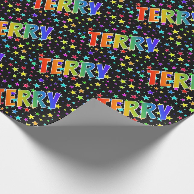 Papel De Regalo Nombre del arcoiris "TERRY" + estrellas (Esquina)
