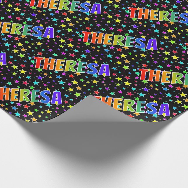 Papel De Regalo Nombre del arcoiris "THERESA" + Estrellas (Esquina)