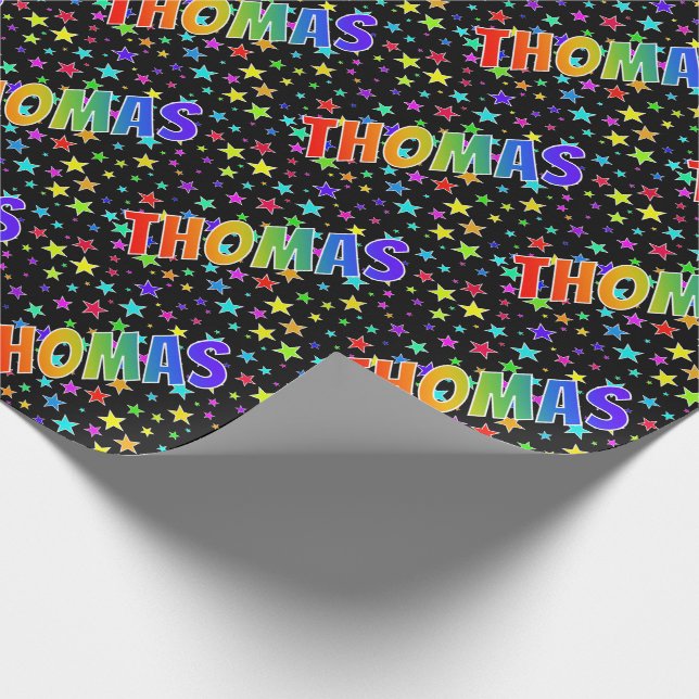 Papel De Regalo Nombre del arcoiris "THOMAS" + estrellas (Esquina)