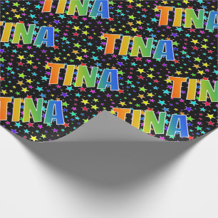 Papel De Regalo Nombre del arcoiris "TINA" + estrellas