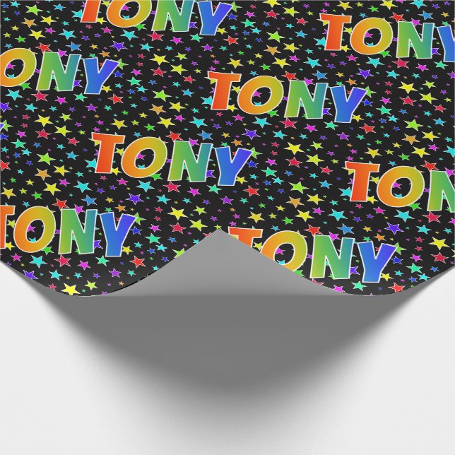 Papel De Regalo Nombre del arcoiris "TONY" + estrellas (Esquina)