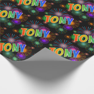 Papel De Regalo Nombre del arcoiris "TONY" + Fuegos artificiales