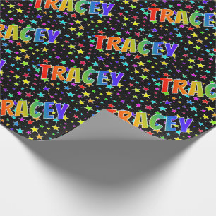 Papel De Regalo Nombre del arcoiris "TRACEY" + estrellas