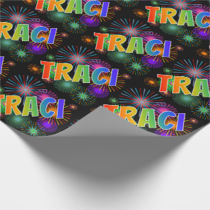 Papel De Regalo Nombre del arcoiris "TRACI" + Fuegos artificiales