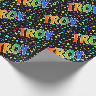 Papel De Regalo Nombre del arcoiris "TROY" + estrellas