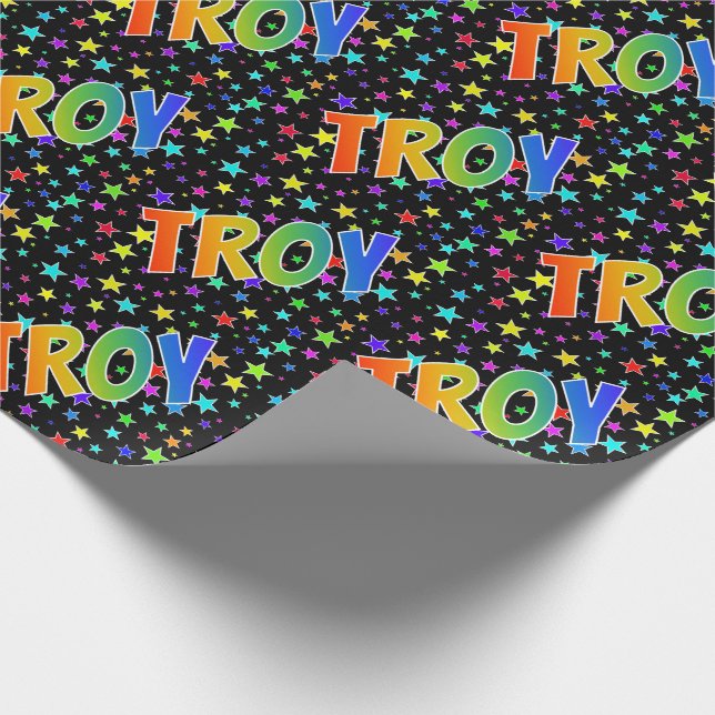 Papel De Regalo Nombre del arcoiris "TROY" + estrellas (Esquina)
