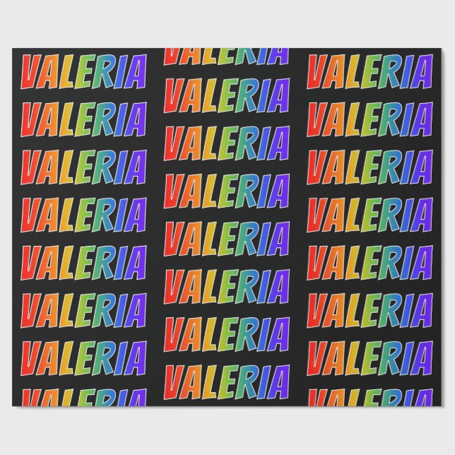 Papel De Regalo Nombre del arcoiris "VALERIA"; Divertido y colorid (Superficie plana)
