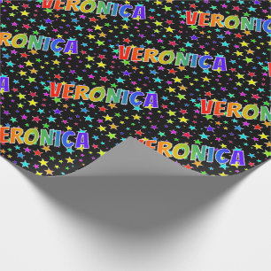 Papel De Regalo Nombre del arcoiris "VERONICA" + Estrellas