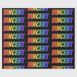 Papel De Regalo Nombre del arcoiris "VINCENT"; Divertido y colorid