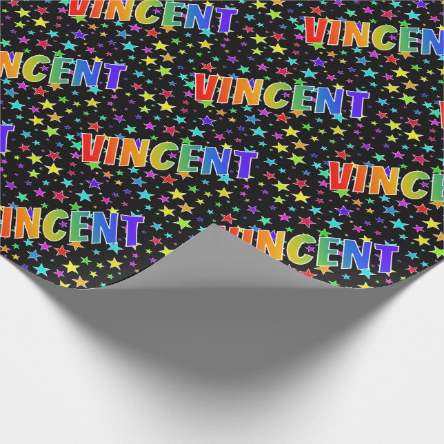 Papel De Regalo Nombre del arcoiris "VINCENT" + Estrellas (Esquina)