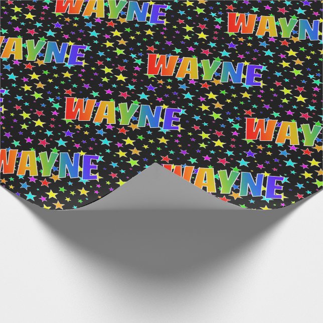 Papel De Regalo Nombre del arcoiris "WAYNE" + estrellas (Esquina)