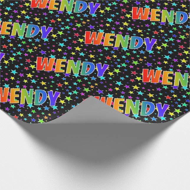 Papel De Regalo Nombre del arcoiris "WENDY" + Estrellas (Esquina)