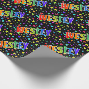 Papel De Regalo Nombre del arcoiris "WESLEY" + estrellas
