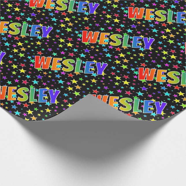 Papel De Regalo Nombre del arcoiris "WESLEY" + estrellas (Esquina)