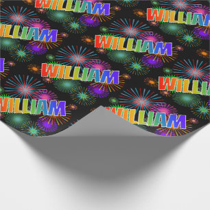 Papel De Regalo Nombre del arcoiris "WILLIAM" + Fuegos artificiale