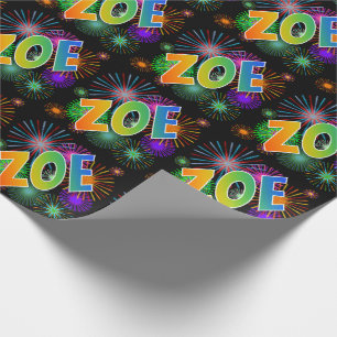 Papel De Regalo Nombre del arcoiris "ZOE" + Fuegos artificiales