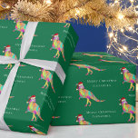 Papel De Regalo Nombre del Chica personalizado de dinosaurios navi<br><div class="desc">Coloridos Chicas personalizados nombran a los Navidades Papel de envolvimiento verde de dinosaurio. Cute Parasaurolophus Santa Dino navidades Green Gift Wrap Haz que tus Navidades donen con diversión festiva! Este papel de envolvimiento personalizado de Navidades de dinosaurios presenta un divertido parasaurolophus vestido como Santa, ambientado con un fondo blanco moderno...</div>