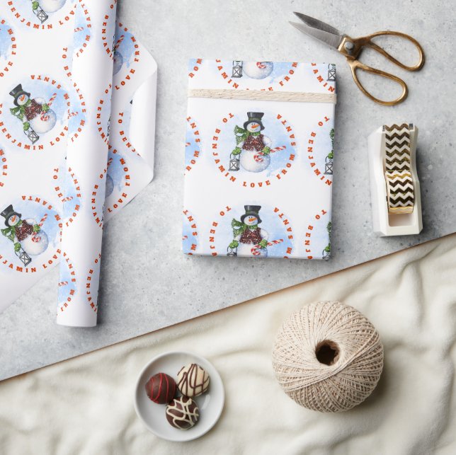 Papel De Regalo Nombre del niño de Santa Snowman Candy Cane (Artesanía)