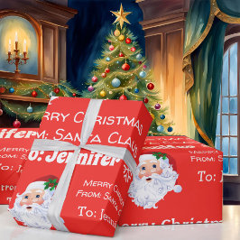 Papel De Regalo Nombre del niño Santa Navidades regalo rojo