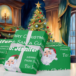 Papel De Regalo Nombre del niño Santa Navidades Regalo verde