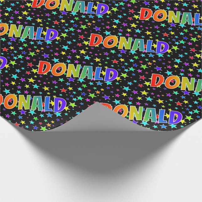 Papel De Regalo Nombre "DONALD" con arcoíris + Estrellas (Esquina)