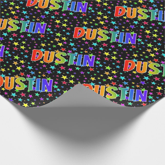 Papel De Regalo Nombre DUSTIN con Arcoíris + Estrellas (Esquina)