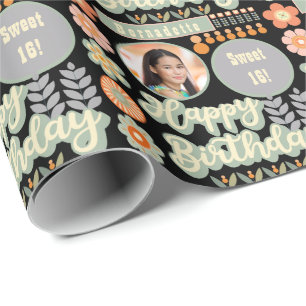 Papel De Regalo Nombre Edad Foto Retro Vintage Daisy Flower Cumple