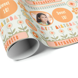 Papel De Regalo Nombre Edad Foto Retro Vintage Daisy Flower Cumple