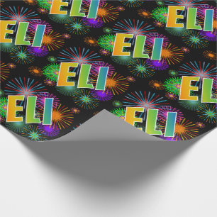 Papel De Regalo Nombre "ELI" del arco iris + Fuegos artificiales