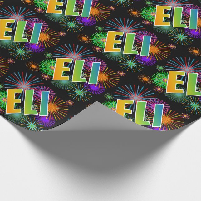 Papel De Regalo Nombre "ELI" del arco iris + Fuegos artificiales (Esquina)