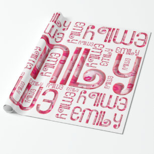 Papel De Regalo Nombre Emily Cute Pink Love Heart Kiss Typography