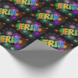 Papel De Regalo Nombre ERIK con arcoíris y fuegos artificiales