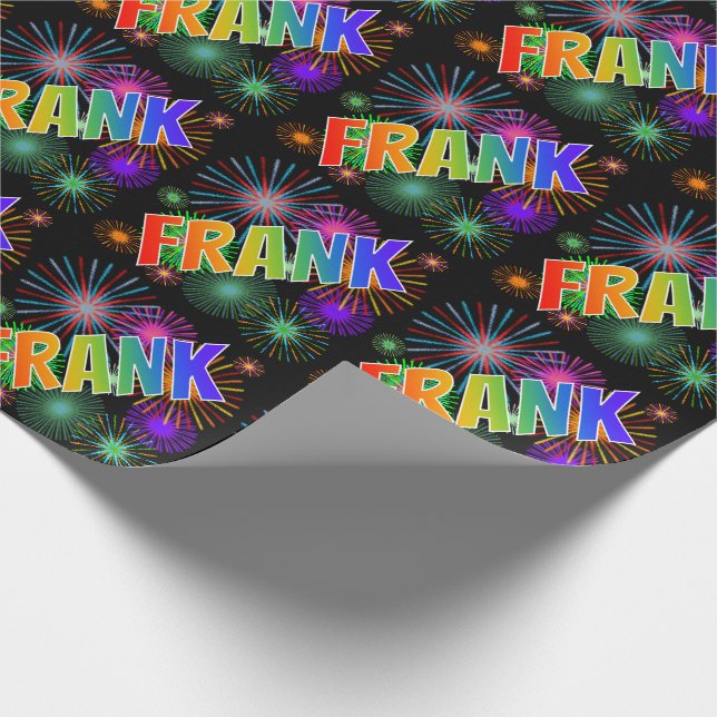 Papel De Regalo Nombre FRANK con arcoíris + Fuegos artificiales (Esquina)